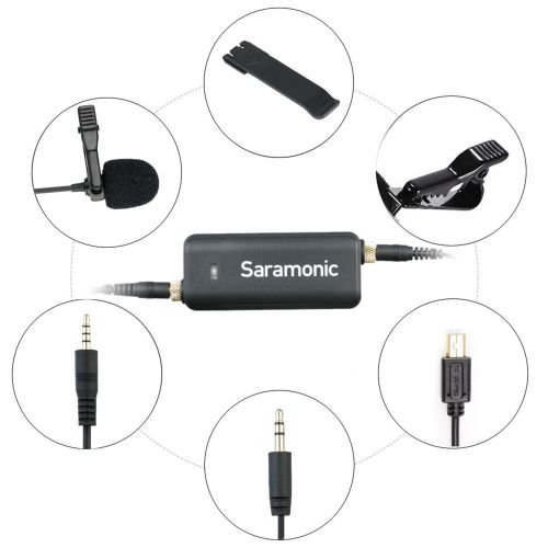  Saramonic Lavalier Lapel Microphone with Omnidirectional Condenser Clip-on Mic, Dual Channels for iPhone,Ipad, Android Smartphone, Camera, DSLR, Sony, PC, Laptop,Gopro Recording Youtube,Inte
