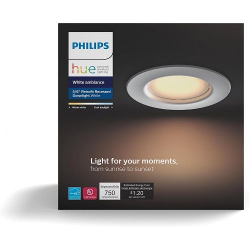 필립스 Philips Hue White Ambiance Dimmable LED Smart Retrofit Recessed Downlight, 5-Inch/6-Inch (Hue Hub Required), Works with Alexa, HomeKit & Google Assistant