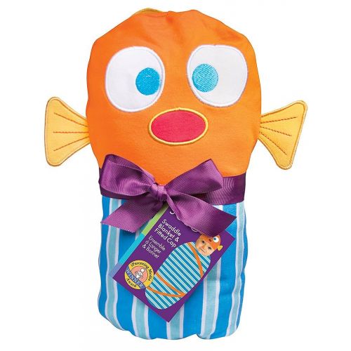  Sozo Baby-Boys Newborn Fish Swaddle Blanket and Cap Set, Blue/Orange, One Size: Baby