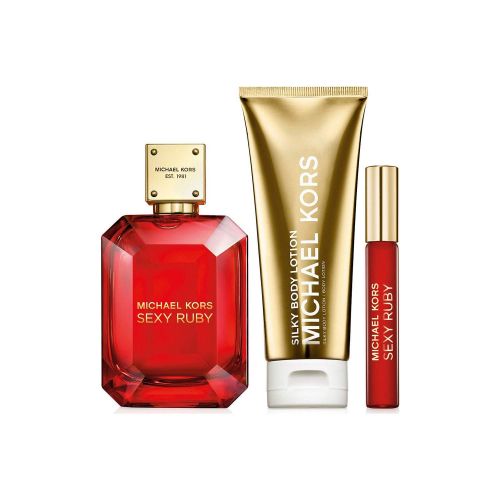 마이클 코어스 Michael Kors Sexy Ruby for Women 3 Piece Gift Set with Eau de Parfum Spray, Eau de Parfum Rollerball & Silky Body Lotion