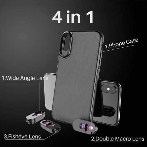  Apexel APEXEL 3 in 1 Dual Camera Phone Lens Kit Phone Case + Add-on External Lens Set Super Portable Compatible with iPhone X XS Specially Dual Macro Lens+ Telephoto & Fisheye + Telephoto