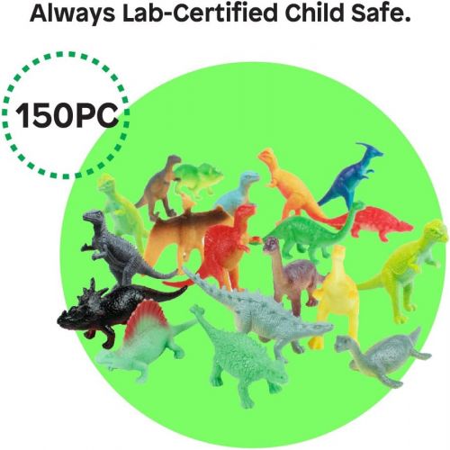  Boley 150 Pack Miniature Dinosaur Toy Set - Colorful Mini Plastic Dinosaur Figure Variety Pack - Perfect for Party Packs, Party Favors, Cake Toppers, and Stocking Stuffers!