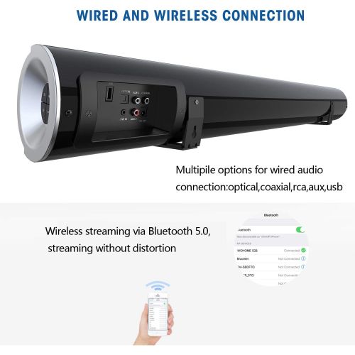  [아마존베스트]WOHOME 2.1 Channel Bluetooth Sound Bar with Built-in Dual Subwoofer Wohome TV Soundbar 38-Inch 80W 6 Drivers 105dB Remote Control Model S28