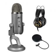 Blue Yeti USB Microphone (Cool Gray) with AKG K 240 Studio Professional Stereo Headphones & Pop Filter Bundle