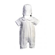 Swea Pea & Lilli Cotton-Poly Basket Weave Christening Romper and Hat