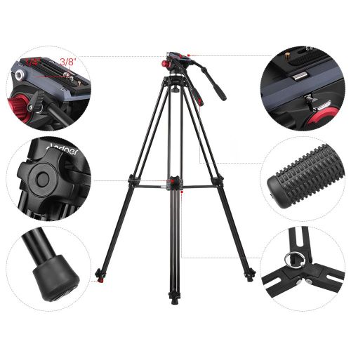  Heavy Duty Tripod,Andoer180cm70inch Professional Aluminum Alloy Video Camera Tripod with Dual Handled Fluid Hydraulic Head for Camera Camcorder, Max Load up to 17.6lbs8kg