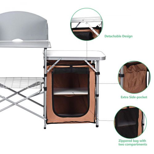 자이언텍스 Giantex Folding Grill Table with Storage Lower Shelf and Windscreen Aluminum Folding Cook Station Quick Set-up and Lightweight for BBQ, Party, Camping, Picnics, Backyards and Tailg