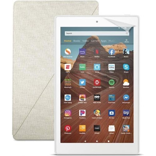  Fire HD 10 Tablet (64 GB, White, With Special Offers) + Amazon Standing Case (Sandstone White) + Nupro Screen Protector (2-pack)