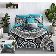 Chic Home 10 Piece Mornington Large Scale Contempo Bohemian Reversible Printed with Embroidered Details. Queen Bed in a Bag Comforter Set Black