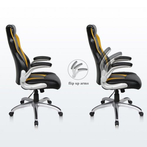  PTO Furniture Furniture Gaming Racing Flip-up Armrests Ergonomic Computer Bonded Leather High-Back Office Lumbar Support Executive Swivel Desk Chair(Yellow & Black)