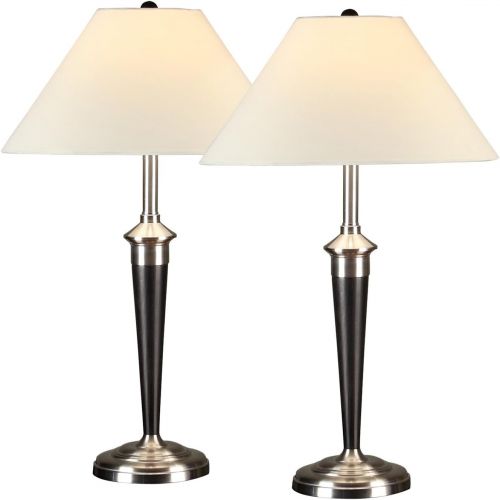  Artiva USA Twin-pack, Classic Cordinates Table Lamps, Quality Brushed Steel and Espresso Finish