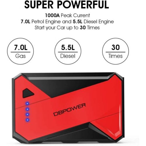  DBPOWER 1000A Portable Car Jump Starter (up to 7.0L Petrol, 5.5L Diesel Engine) Battery Booster with LED Flashlight