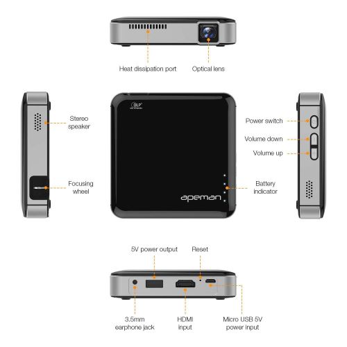  [아마존 핫딜]  [아마존핫딜]APEMAN Projector Mini Portable Video DLP Pocket Projector for Home and Outdoors Entertainment, Support 1080p HDMI Input Built-in Rechargeable Battery Stereo Speakers with Upgraded