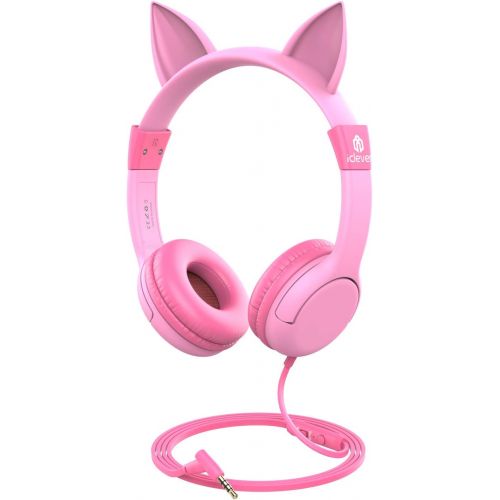  [아마존베스트]IClever iClever Kids Headphones Girls - Cat-Inspired Wired On-Ear Headphones for Kids, 85dB Volume Limiting, Food Grade Silicone, Lightweight, 3.5mm Jack - Comfortable Children Headphones