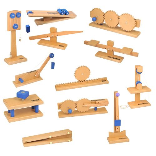  ETA hand2mind Wood Simple Machine Collection with Inclined Plane and Cart, Double Pulley, Lever (Set of 12)