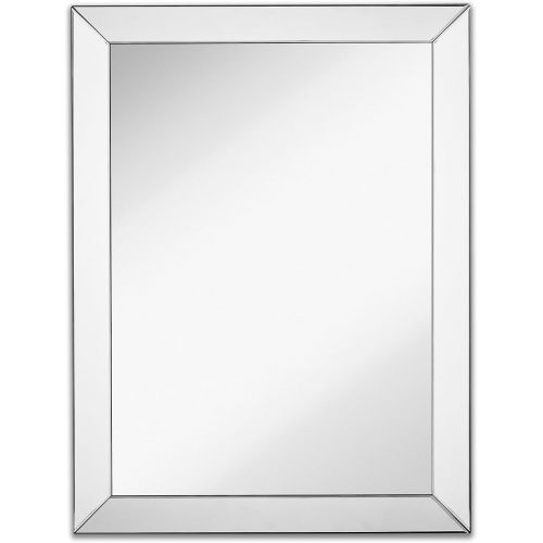  Hamilton Hills Large Framed Wall Mirror with 3 Inch Angled Beveled Mirror Frame | Premium Silver Backed Glass Panel Vanity, Bedroom, or Bathroom | Mirrored Rectangle Hangs Horizontal or Vertical