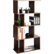 [아마존 핫딜]  [아마존핫딜]Coavas Geometric Industrial-Bookshelf Home Office-Bookcase with 8 Storage Spaces Modern Standing Storage-Shelf 2 Different Fits Organizer, Walnut