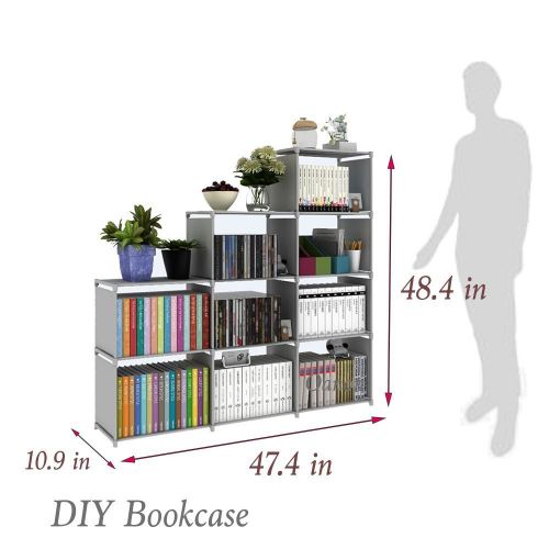 Anfan Bookcase 9-Cubes Book Shelf Office Storage Shelf Plastic Storage Cabinet for kids (Grey, 9Cubes)