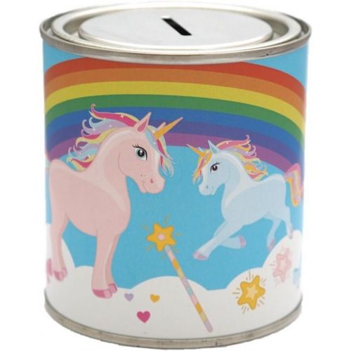  Cantastic Kids Unicorn Rainbow Money Savings Tin Box Can Jar Saver Cash