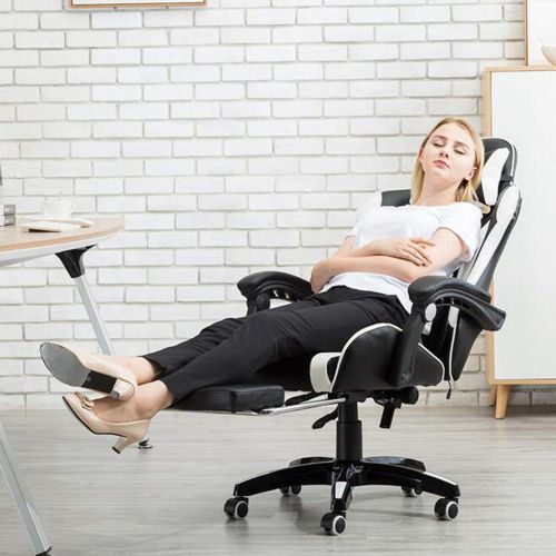  LJQ Ergonomic Gaming Chair,E-Sports Chair Height Adjustable Massage Lumbar Swivel Rocker Headrest Retractable Footrest Armrest High-Back,PC Recliner,Metallic