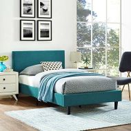 Modway Anya Upholstered Teal Platform Bed with Wood Slat Support in Twin