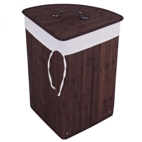  Ar Corner Bamboo Hamper Laundry Basket Washing Cloth Bin Storage Bag Lid Brown