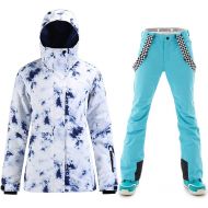 HOTIAN Womens High Windproof Technology colorful Snowboarding Jacket Ski Pants Set