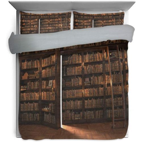 ALAZA 3 Pieces Bookshelf in The Library Duvet Cover with 2 Pillowcases Cover Bedding Set Decorative for Kids