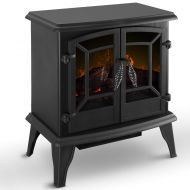 DELLA 20 Freestanding Portable Electric Fireplace Heater Heat Log Flame Stove 1400W, Black