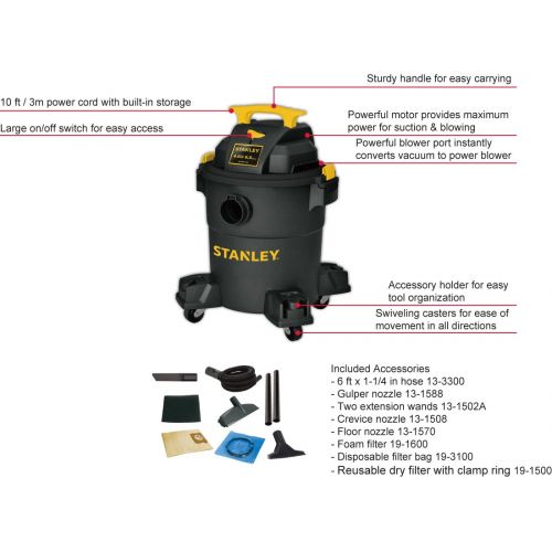 스텐리 Stanley Wet/Dry Vacuum, 12 Gallon, 5.5 Horsepower
