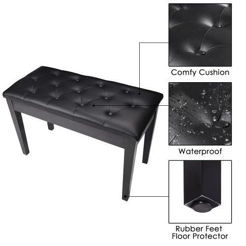 AW Piano Bench Stool Dual Leather Padded Keyboard Organ Duet Seat Double Throne Storage Black