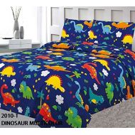 [아마존베스트]Elegant Home Decor Elegant Home Dark Blue Multicolor Dinosaurs Jurassic Park Design 2 Piece Coverlet Bedspread for Kids Teens Boys Twin Size # Dinosaurs Multicolor (Twin Size)