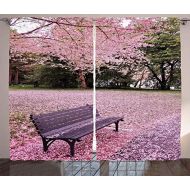 Ambesonne Nature Modern Home Decor Curtains by, Bench Under Cherry Tree Cherries Blooms Spring Park View, Window Drapes 2 Panel Set for Living Room Bedroom, 108 X 90 Inches, Pink P