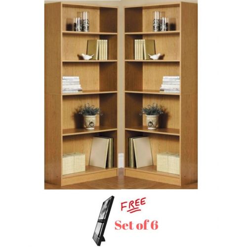  Mainstay` Set of 2 Orion Wide 5-Shelf Bookcase in Oak Finish with Free!