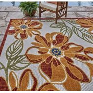 [아마존 핫딜]  [아마존핫딜]Gertmenian 21620 Indoor Outdoor Rugs Patio Area Carpet, 8x10 Large Leaf Orange Flower