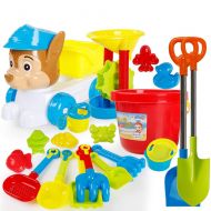AODLK 14 PCS Soft Silicone Kids Sand Beach Toys for Children Outdoor Play and Fun Castle Bucket Spade Shovel Sandbox Rake Water Tools Set Included Sand Sifter Watering Can