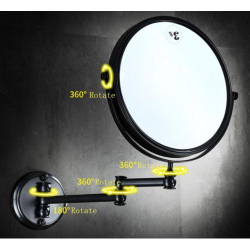  BYCDD LED Makeup Mirror with Light and Magnification, Two-Sided Swivel Wall Mounted Bathroom Beauty Mirror,Black_8 inch