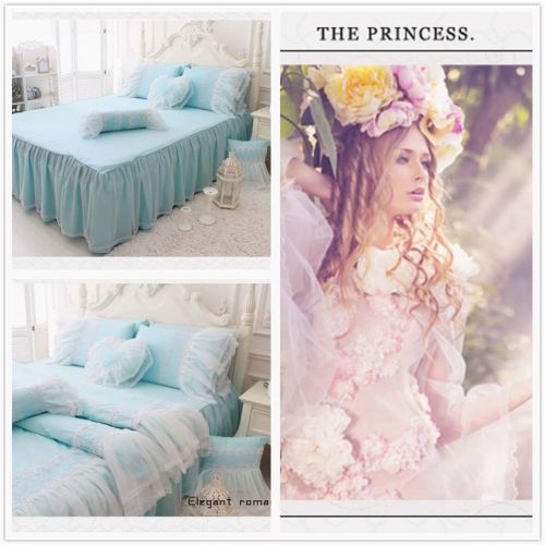  Abreeze 100% Cotton 4pc Elegant Princess Girls Fairy Bedding Sets European Rural Style Bed Skirt Lace Flouncing Duvet Cover Set Twin Purple