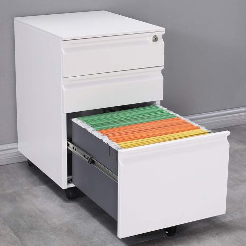 제네릭 Office file organizer GREATMEET Locking File Cabinet, 3 Drawer Rolling Metal Filing Cabinet With 5 Wheels Fully Disassembled (White)