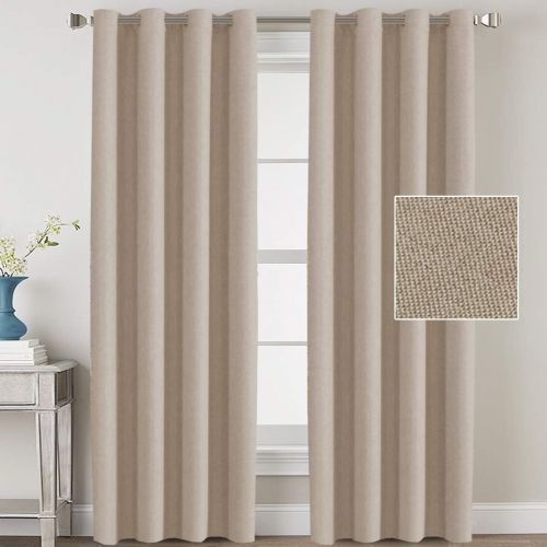  H.VERSAILTEX Classical Grommet Top Thermal Insulated Heavy Weight Textured Tiny Plaid Linen Look Innovated 85% Blackout Room Curtains, 52 by 84 Inch - Off White (Set of 2 Panels)