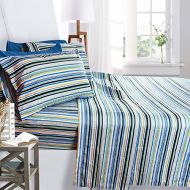 Printed Bed Sheet Set, King Size - Striped - By Clara Clark, 6 Piece Bed Sheet 100% Soft Brushed Microfiber, With Deep Pocket Fitted Sheet, 1800 Luxury Bedding Collection, Hypoalle