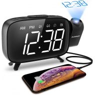 [아마존 핫딜]  [아마존핫딜]ELEGIANT Projection Alarm Clock, FM Radio Alarm Clock, 6.0 LED Curved-Screen Display with Dimmer 180° Adjustable Dual Alarm, 12/24Hour, Battery Backup, 7 Alarm Sounds with USB Char