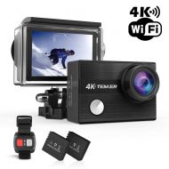 TENKER 4K Action Camera, WiFi 12MP Waterproof Sport Camera 170 Degree Wide View Angle 2.4G Remote Control 2 Rechargeable Underwater Cam Batteries and Kit of Accessories