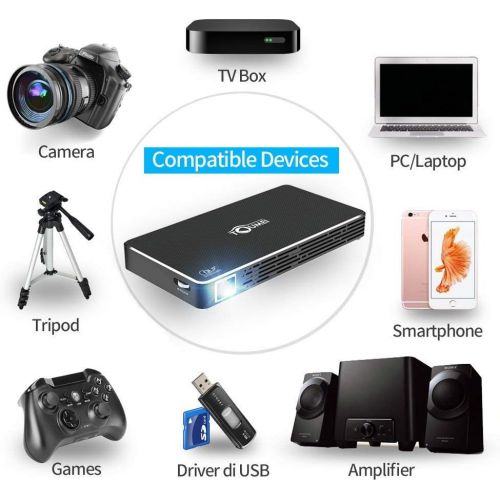  TOUMEI Mini Projector, Android 7.1 OS, Screen Share for iOS iPhone iPad Android Tablet, Quad-Core HDMITFUSB Socket Auto Keystone Correction, Portable Video Projector