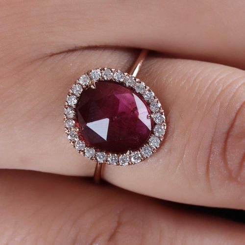  AnjisTouch Fine Natural 2.18 Ct Pink Tourmaline Gemstone Cocktail Ring Diamond Pave Solid 14k Rose Gold Fine Jewelry Thanksgiving Day Gift