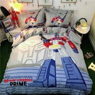 CASA Casa 100% Cotton Kids Bedding Set Boys Transformers Optimus Prime Duvet Cover and Pillow Cases and Flat Sheet,4 Pieces,King