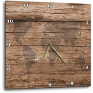 3dRose 3D Rose Print of Map of World On Wood-Wall Clock, 15-inch (DPP_205047_3)