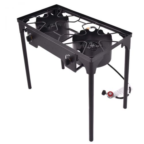  Apontus Double Burner Gas Propane Cooker Outdoor Camping Picnic Stove Stand BBQ Grill