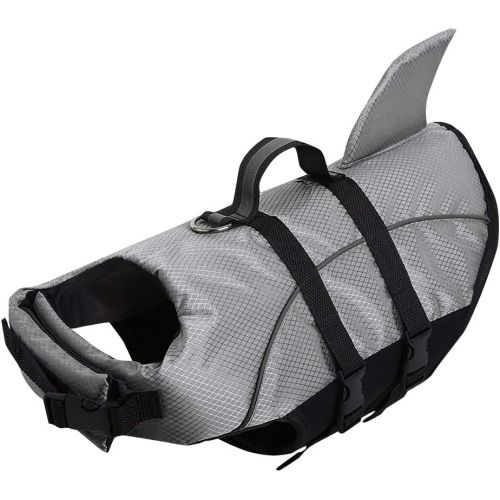  SUNFURA Dog Lifejacket, Attractive Pet Life Vest with Superior Buoyancy and Adjustable Quick Release Buckle, Dog Lifesaver Swimsuit with Cute Shark Fin for Small, Medium and Large