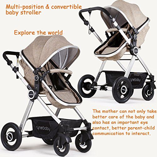  Cynebaby Newborn Baby Stroller Pram Stroller Folding Convertible Carriage Luxury Bassinet Seat Infant Pushchair with Foot Muff(Light Camel)